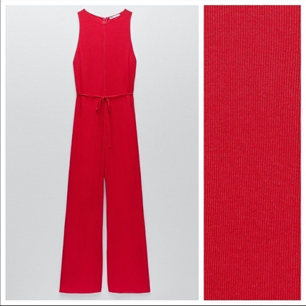 Zara Pink Sleeveless Ribbed Knit Jumpsuit Romper